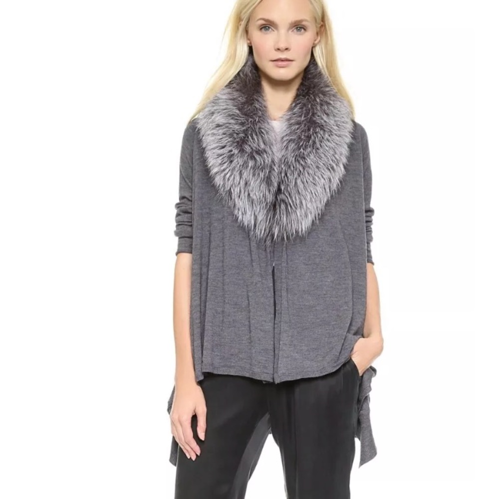 Alice & Olivia Izzy Fox fur collar cardigan